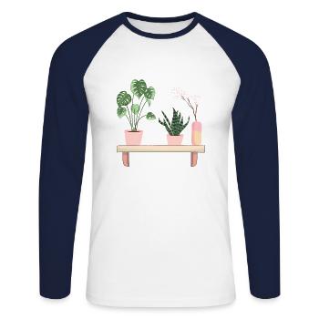 Plantes d’intérieur sur étagère Monstera - T-shirt baseball manches longues Homme - blanc/marine - Devant - Nik (191cm)