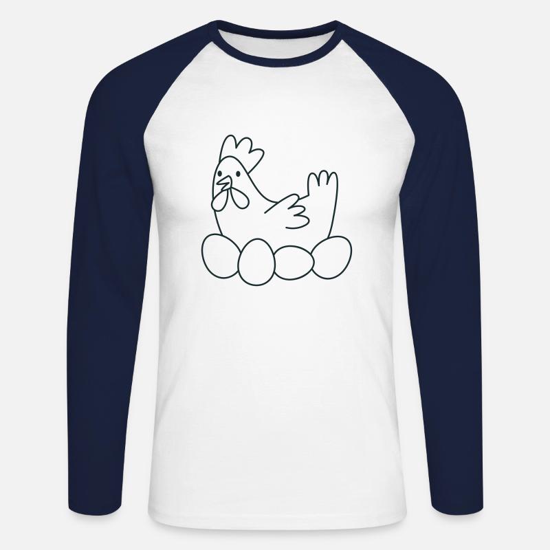 Hühner-Chook mit Eiern - Unisex Baseballshirt langarm - Weiß/Navy