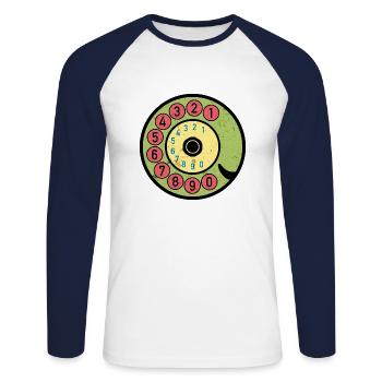 bunte Wählscheibe Vintage Retro Telefon Nostalgie - Unisex Baseballshirt langarm - Weiß/Navy - Vorne - Nik (191cm)