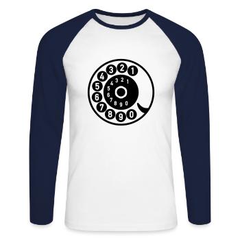 Wählscheibe Vintage Telefon anrufen Retro Technik - Unisex Baseballshirt langarm - Weiß/Navy - Vorne - Nik (191cm)