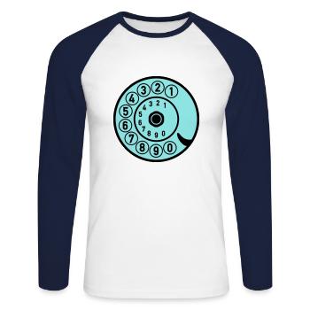 Wählscheibe Vintage Telefon anrufen Retro Technik - Unisex Baseballshirt langarm - Weiß/Navy - Vorne - Nik (191cm)