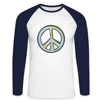 Friede - Unisex Baseballshirt langarm - Weiß/Navy - Vorne - Nik (191cm)