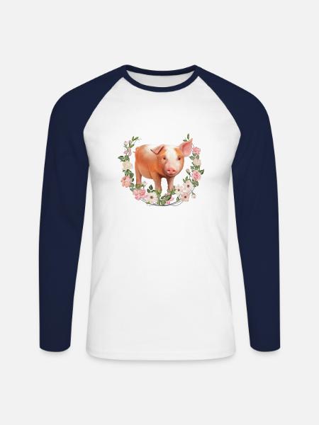 Pigs Drawing Piglet Farm - Unisex Long Sleeve Baseball T-Shirt - white/navy