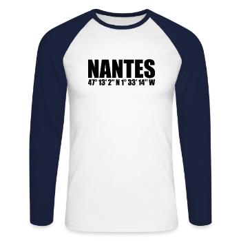 Coordonnées de Nantes - T-shirt baseball manches longues Homme - blanc/marine - Devant - Nik (191cm)