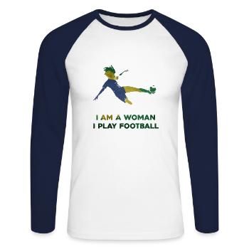 Women's Football - Unisex Long Sleeve Baseball T-Shirt - white/navy - Front - Nik (191cm)