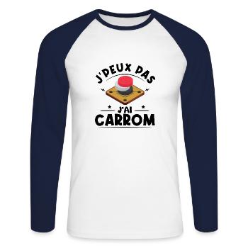 je peux pas j'ai carrom Idées cadeaux carrom - T-shirt baseball manches longues Homme - blanc/marine - Devant - Nik (191cm)