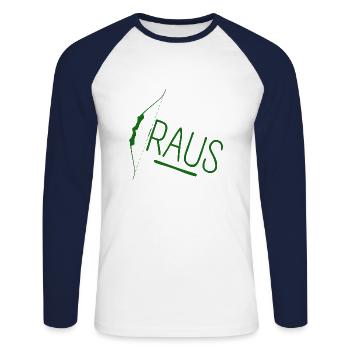 Bogen Raus - Unisex Baseballshirt langarm - Weiß/Navy - Vorne - Nik (191cm)
