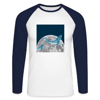 Whale swims in the moon - Unisex Long Sleeve Baseball T-Shirt - white/navy - Front - Nik (191cm)