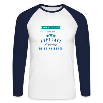 Rien n'est cassé tant que papounet n'a pas réparé - T-shirt baseball manches longues Homme - blanc/marine - Devant - Nik (191cm)