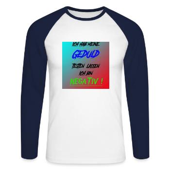 Geduld - Unisex Baseballshirt langarm - Weiß/Navy - Vorne - Nik (191cm)