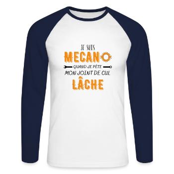 je suis mécanicien quand je pète mon joint lâche - T-shirt baseball manches longues Homme - blanc/marine - Devant - Nik (191cm)