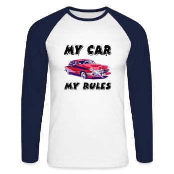 Auto - Unisex Baseballshirt langarm - Weiß/Navy - Vorne - Nik (191cm)
