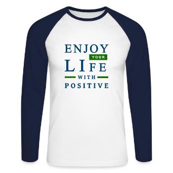 Enjoy your life with positive - Unisex Long Sleeve Baseball T-Shirt - white/navy - Front - Nik (191cm)
