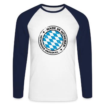 Made in Munich - Unisex Long Sleeve Baseball T-Shirt - white/navy - Front - Nik (191cm)