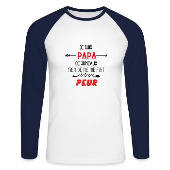 je suis papa de jumeaux rien ne me fait peur - T-shirt baseball manches longues Homme - blanc/marine - Devant - Nik (191cm)