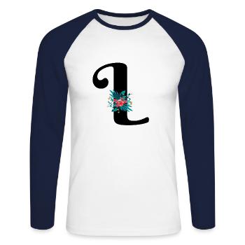 Buchstabe L geblümt - Unisex Baseballshirt langarm - Weiß/Navy - Vorne - Nik (191cm)