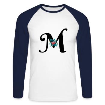 lettre M fleuris - T-shirt baseball manches longues Homme - blanc/marine - Devant - Nik (191cm)