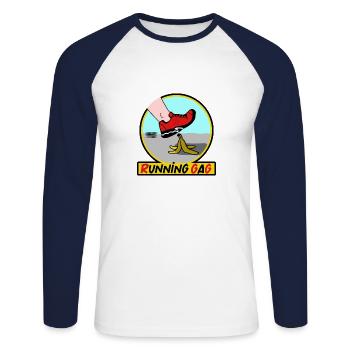 RUNNING GAG ! (footing, jogging, marathon) - T-shirt baseball manches longues Homme - blanc/marine - Devant - Nik (191cm)