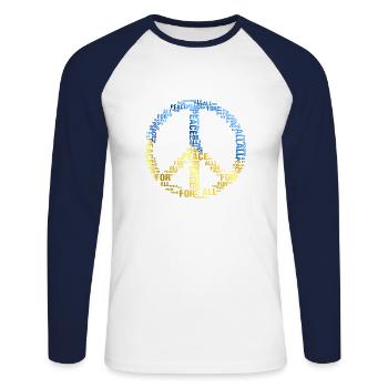 Ukraine Signe De Paix Ukraine Peace Ukraine - T-shirt baseball manches longues Homme - blanc/marine - Devant - Nik (191cm)