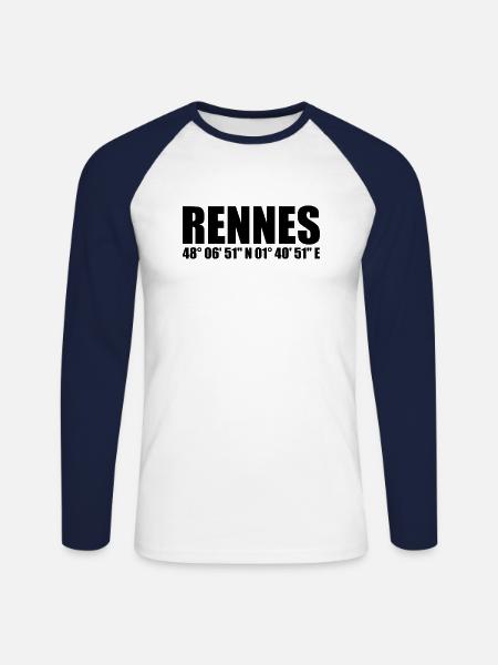 Coordonnées de Rennes - T-shirt baseball manches longues Homme - blanc/marine