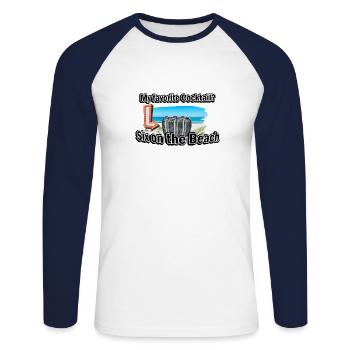 Six sur la plage Pun Sex Party Bière Sixpack - T-shirt baseball manches longues Homme - blanc/marine - Devant - Nik (191cm)
