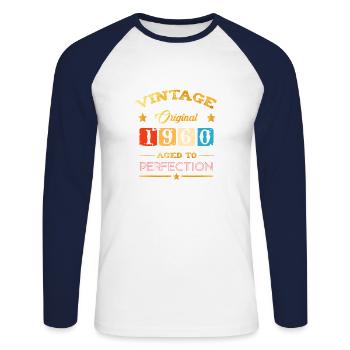 Vintage 1960 Anniversaire Né en 1960 - T-shirt baseball manches longues Homme - blanc/marine - Devant - Nik (191cm)