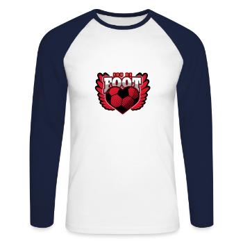 FOU DE FOOT ! - Jeux de mots - Francois Ville - T-shirt baseball manches longues Homme - blanc/marine - Devant - Nik (191cm)