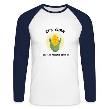 It's corn, what an amazing thing ! CEO of corn mem - Unisex Long Sleeve Baseball T-Shirt - white/navy - Front - Nik (191cm)