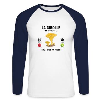 la girolle m'appelle faut que j'y aille Champignon - T-shirt baseball manches longues Homme - blanc/marine - Devant - Nik (191cm)