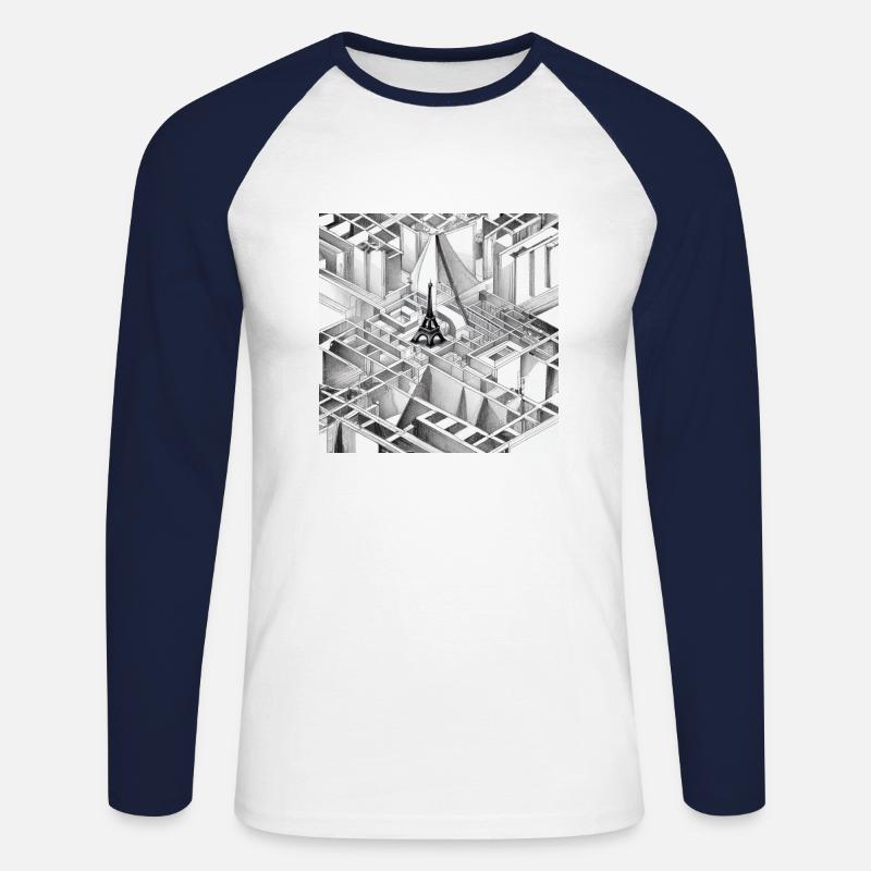 MC Escher Zeichnung des Eiffelturms - Unisex Baseballshirt langarm - Weiß/Navy