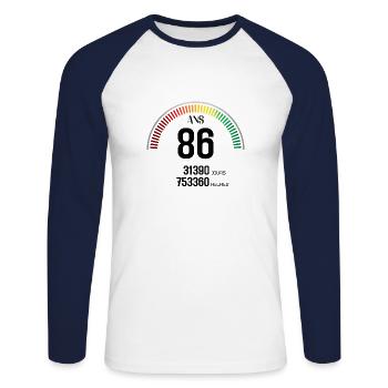 Anniversaire 86 ans Compteur - T-shirt baseball manches longues Homme - blanc/marine - Devant - Nik (191cm)