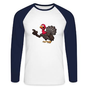 Süßer Truthahn - Unisex Baseballshirt langarm - Weiß/Navy - Vorne - Nik (191cm)