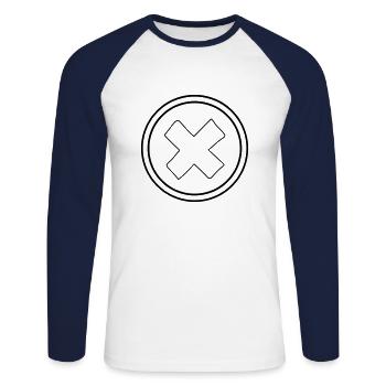 Cross Emoji Sketch Dessin Noir - T-shirt baseball manches longues Homme - blanc/marine - Devant - Nik (191cm)