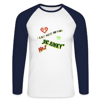 THC JUNKY - Unisex Baseballshirt langarm - Weiß/Navy - Vorne - Nik (191cm)