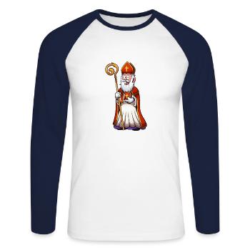 Saint Nicolas - T-shirt baseball manches longues Homme - blanc/marine - Devant - Nik (191cm)