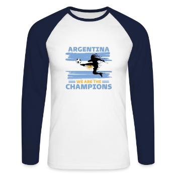 Argentina Football 2022 supporter of Argentina - Unisex Long Sleeve Baseball T-Shirt - white/navy - Front - Nik (191cm)
