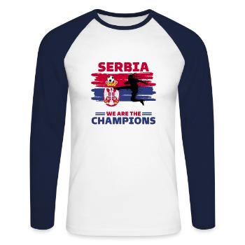 Serbia Football 2022 supporter Serbia Football - Unisex Long Sleeve Baseball T-Shirt - white/navy - Front - Nik (191cm)