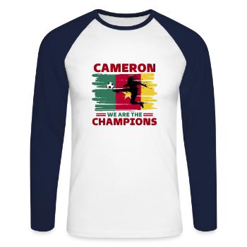 Cameroon Football 2022 supporter of Cameroon foot - Unisex Long Sleeve Baseball T-Shirt - white/navy - Front - Nik (191cm)