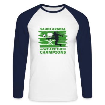 Saudi Arabia Football 2022 Saudi supporter - Unisex Long Sleeve Baseball T-Shirt - white/navy - Front - Nik (191cm)