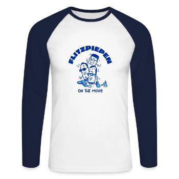Flitzpiepen on the move - Unisex Baseballshirt langarm - Weiß/Navy - Vorne - Nik (191cm)