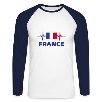 France Football 2022 battement de cœur France - T-shirt baseball manches longues Homme - blanc/marine - Devant - Nik (191cm)
