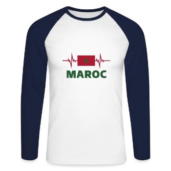 Maroc Football 2022 battement de cœur - T-shirt baseball manches longues Homme - blanc/marine - Devant - Nik (191cm)