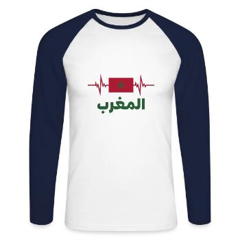 Morocco Football 2022 Morocco Heartbeat Morocco - Unisex Long Sleeve Baseball T-Shirt - white/navy - Front - Nik (191cm)