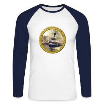 Dampfschlepper - Unisex Baseballshirt langarm - Weiß/Navy - Vorne - Nik (191cm)