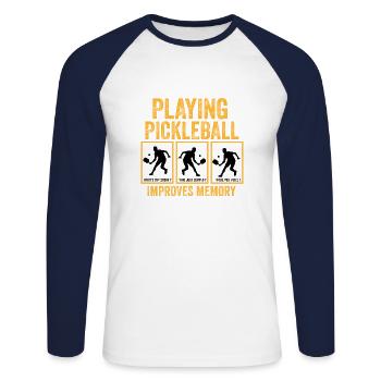 jouer au pickleball améliore la mémoire - T-shirt baseball manches longues Homme - blanc/marine - Devant - Nik (191cm)