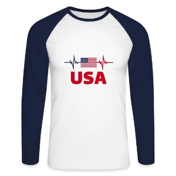 États-Unis d'Amérique Football battement de cœur - T-shirt baseball manches longues Homme - blanc/marine - Devant - Nik (191cm)