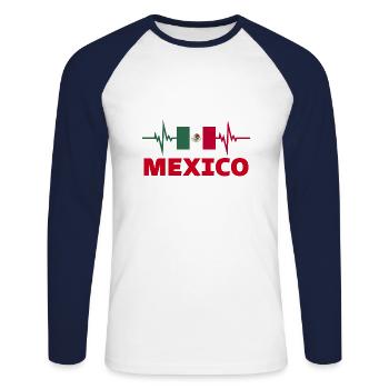 Mexico Football 2022 heartbeat Mexico - Unisex Long Sleeve Baseball T-Shirt - white/navy - Front - Nik (191cm)