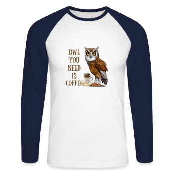 Eule, die Sie brauchen, ist Kaffee - Unisex Baseballshirt langarm - Weiß/Navy - Vorne - Nik (191cm)