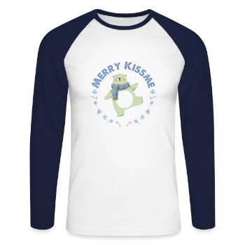JOYEUX NOËL BLEU BEL OURS - T-shirt baseball manches longues Homme - blanc/marine - Devant - Nik (191cm)