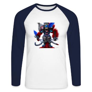 Série : distopia of christmas - T-shirt baseball manches longues Homme - blanc/marine - Devant - Nik (191cm)